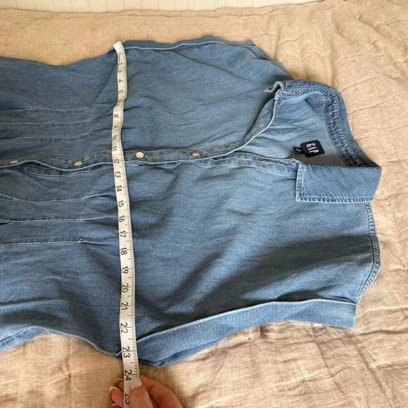 Gap Fit and Flare Midi Shirt Dress Pleat Waist Denim Roll Cuff Medium Wash XLT - Picture 12 of 12